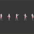 Five Gaming And Film Characters In Pink White Outfits With Different Poses On Base