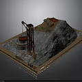 Industrial Construction Site Model With Hill Crane Red Containers And Green Boxes