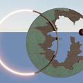 Illuminated Circular Decorative Light With Ring Design Blue Water Green Land And Red Sphere