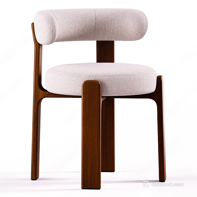 Modern Wooden Dining Chair With Upholstered Fabric Seat And Curved Backrest Design 3d model 