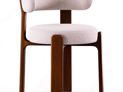 Modern Wooden Dining Chair With Upholstered Fabric Seat And Curved Backrest Design 3d model