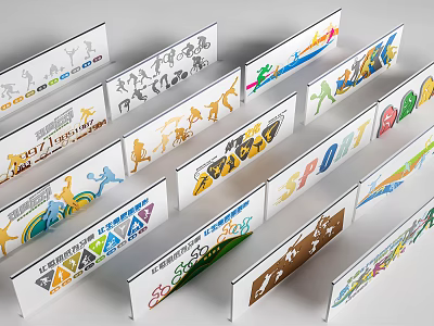 Colorful Background Wall Decor Panels With Sports Figures And Various Patterns 3d model
