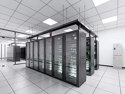 Modern Industrial Equipment in Data Center Room with Server Racks And Technical Systems 3d model