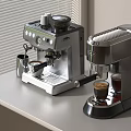 Stylish Modern Kitchen Coffee Machines On Counter With Two Brewed Coffee Cups 3d model