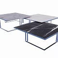 Modern Table Set With Three Marble Tabletops And Blue Metal Frames 3d model