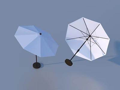 Light Blue And White Umbrella With Metal Frame Black Handle And Base 3d model