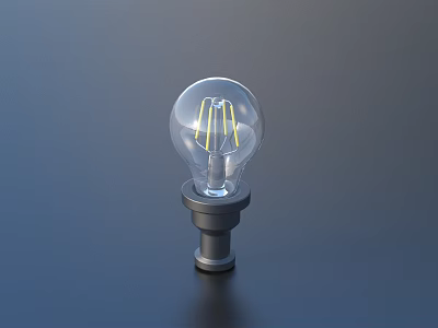 Transparent Light Bulb With Yellow Filament And Metal Base On Dark Background 3d model