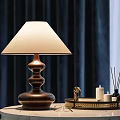 Elegant Table Lamp With Ivory Lampshade Brown Spiral Base And Tray With Candles Fragrance Sticks