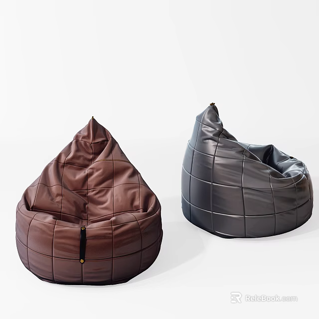 Modern Brown And Gray Leather Bean Bag Chairs With Quilted Design 3d model 