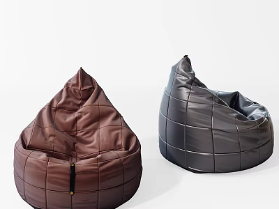Modern Brown And Gray Leather Bean Bag Chairs With Quilted Design 3d model