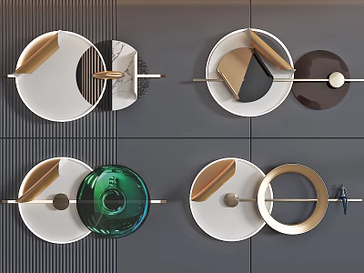 Modern Wall Decor With Circular Metal Frames Green Glass And Gold Accents 3d model