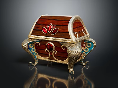 Ornate Display Cabinet Shelf With Wooden Panel Red Floral Motifs Gold Framing And Gemstone Embellishments 3d model