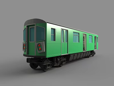 Green Subway Train Exterior Design With Windows Doors And Red Headlights 3d model