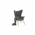 Gray Velvet Wingback Accent Chair With Gold Metal Legs And Draped Blanket