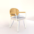 Outdoor Woven Chair with White Frame Gray Cushion and Woven Backrest Armrests