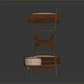 Wooden Bunk Bed Frame with Orange White Checkered Mattress and Matching Stool