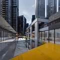 Modern Office Building Design Featuring Glass Curtain Walls Open Atrium And Yellow Floor