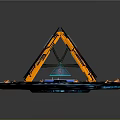 Cartoon Futuristic Scene Featuring Circular Platform with Orange Triangular Frame and Blue Lights 3d model