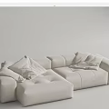 Beige Fabric Sectional Sofa With Plush Cushions And Modern L Shaped Design