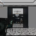 Elegant Luxury Study Room Interior With Black Desk Green Chairs And Chandelier