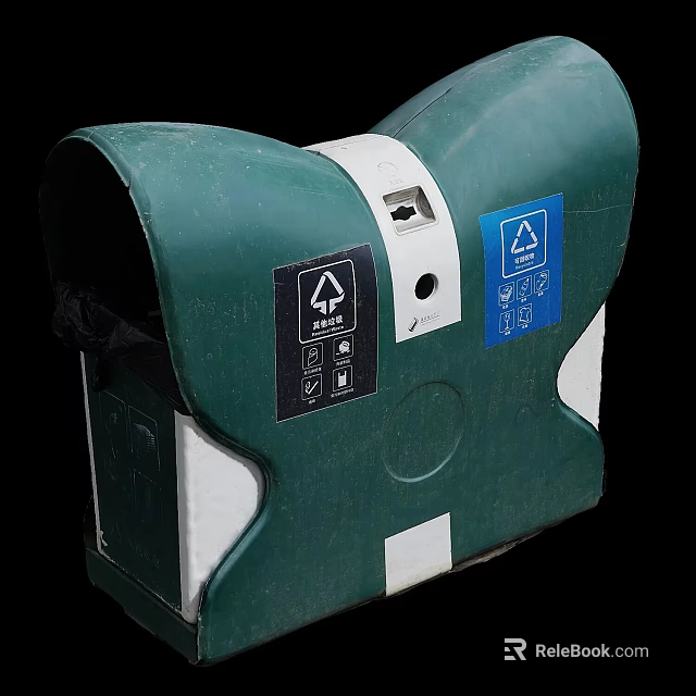 Green Recycling Bin With Classification Labels For Waste Management 3d model 
