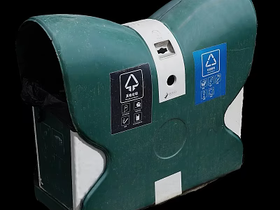 Green Recycling Bin With Classification Labels For Waste Management 3d model