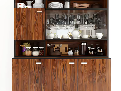 Wooden Sideboard With Glass Doors For Storing Tableware Cups And Plates 3d model