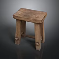 Rustic Wooden Stool With Square Seat Four Legs And Natural Wood Texture