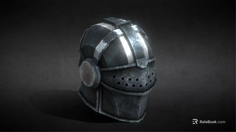 Medieval Metal Knight Helmet With Shiny Steel Surface And Face Grill Design 3d model 