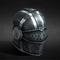 Medieval Metal Knight Helmet With Shiny Steel Surface And Face Grill Design