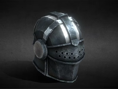 Medieval Metal Knight Helmet With Shiny Steel Surface And Face Grill Design 3d model