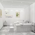 Modern Beauty Salon Interior With White Display Shelves Counters And Skincare Products