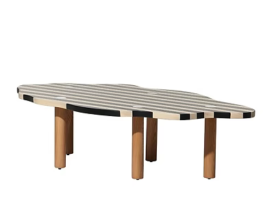 Modern Minimalist Table With Black White Striped Top And Wooden Legs Design 3d model
