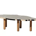 Modern Minimalist Table With Black White Striped Top And Wooden Legs Design