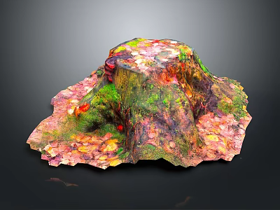 Vibrant Plant Growth On Colorful Tree Stump With Green Red And Yellow Hues 3d model