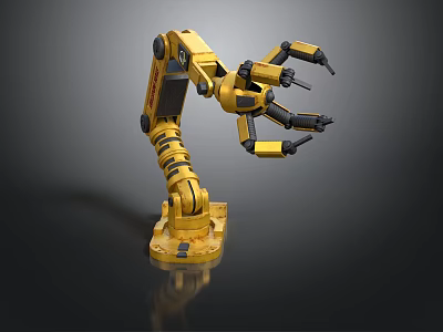 Yellow Industrial Robotic Arm Mechanical Equipment With Articulated Joints And Grippers 3d model