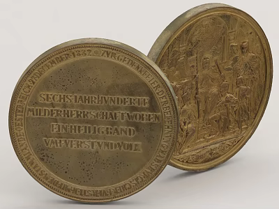 Vintage Gold Commemorative Coins With Engraved Patterns And Text Details For Daily Life Use 3d model