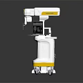 Mobile Medical Device With White And Yellow Design Display Screen And Wheels