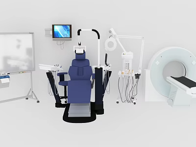 Professional Medical Equipment Set With Dental Chair X-ray Machine And Monitor 3d model