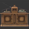 Wooden Display Cabinet With Glass Doors And Multiple Storage Compartments