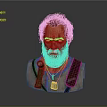 Bearded Male Game Movie Character With Strapped Outfit And Neck Accessory