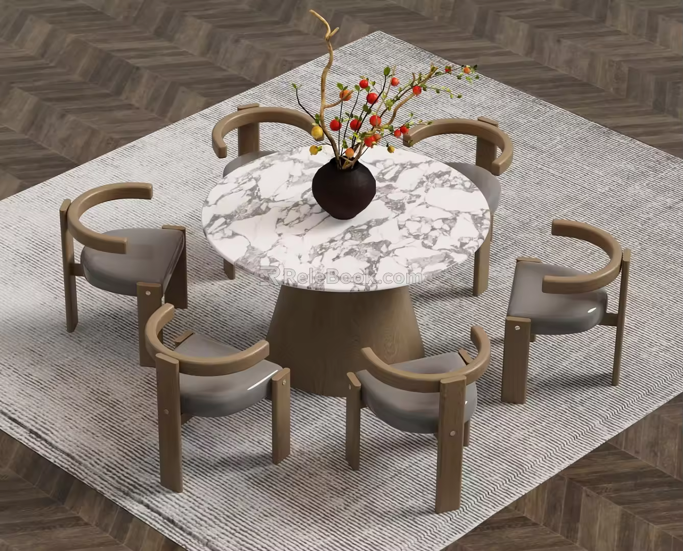 Quiet Ancient Round Dining Table and Chair 3d model