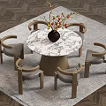 Quiet Ancient Round Dining Table and Chair 3d model