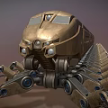 Golden Mechanical Spider Train With Long Legs And Metallic Body
