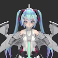 Game Movie Character With Aqua Blue Twin Ponytails Headphones And Mechanical Armor