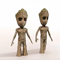 Decorative Ornament Set With Two Groot Figurines Wooden Texture And Cute Design For Home Decoration