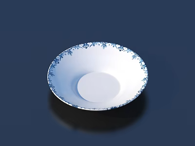 Elegant White Ceramic Tableware Set With Blue Floral Patterns On Rim 3d model