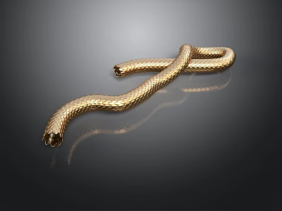 Golden Scaled Reptile Snake with Coiled Body and Metallic Texture on Dark Background 3d model