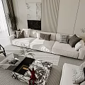 Modern Living and Dining Room Interior With White Sofa Coffee Table And Decorative Plants 3d model