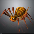 Cartoon Spider 3D Model with Orange Yellow Swirled Pattern Big Eyes and Long Thin Legs